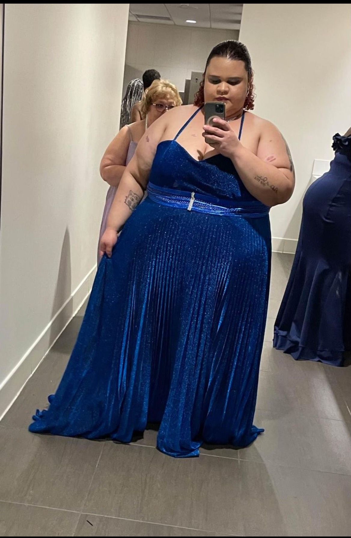 Style RQ7869 Royal Queen Plus Size 32 Prom Sheer Blue A-line Dress on Queenly