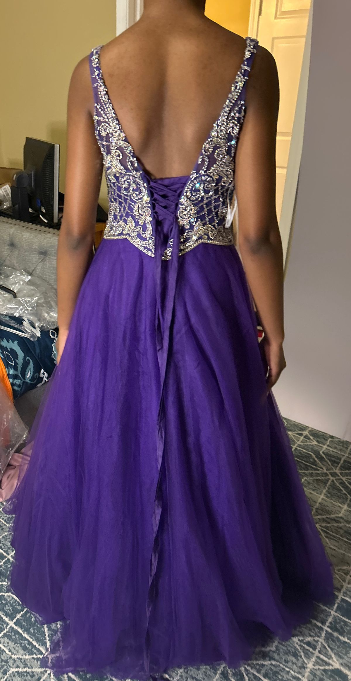 Juliet Size M Prom Plunge Purple Ball Gown on Queenly