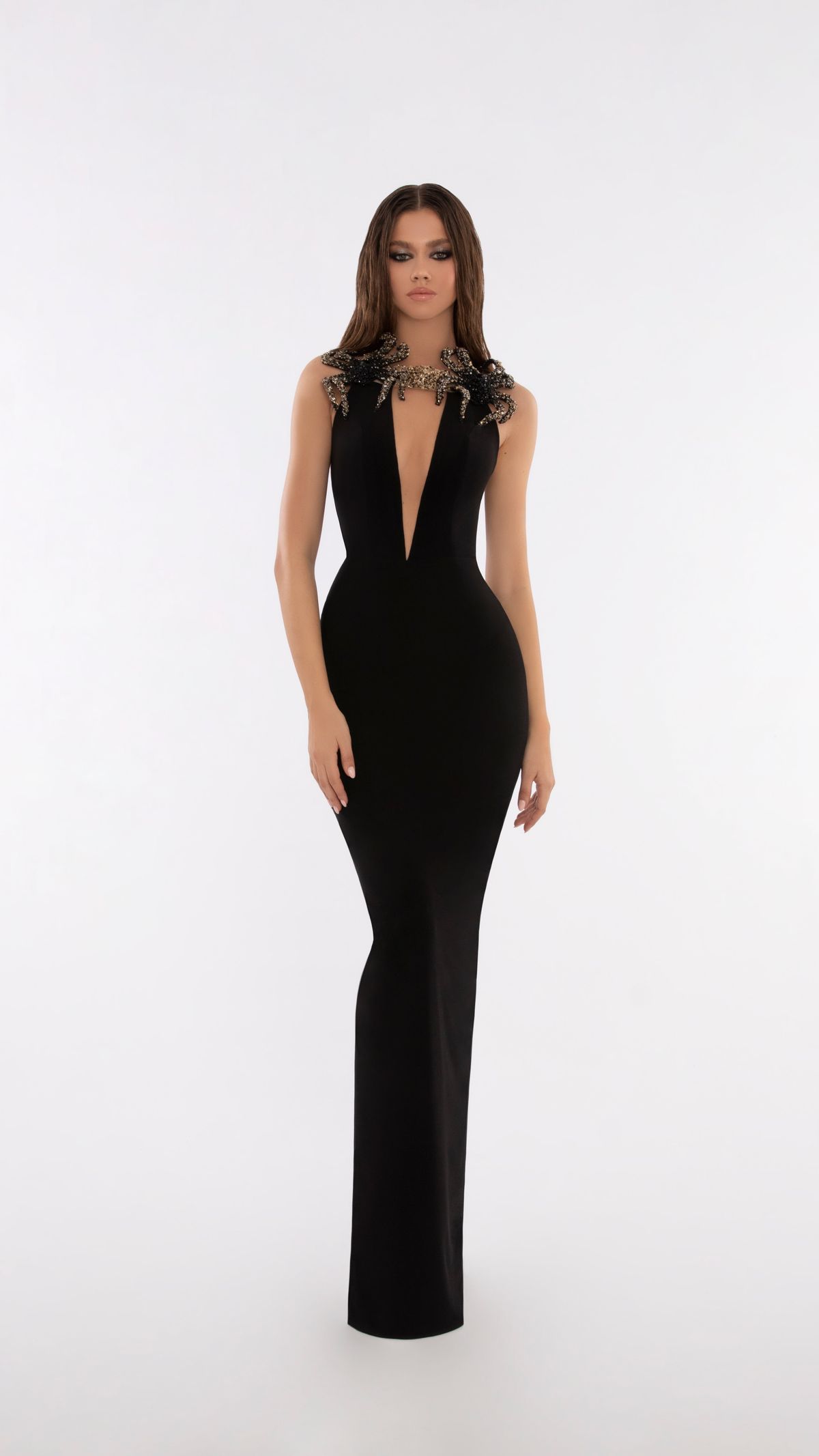 Style AD5706 Albina Dyla Size L Pageant Black Side Slit Dress on Queenly