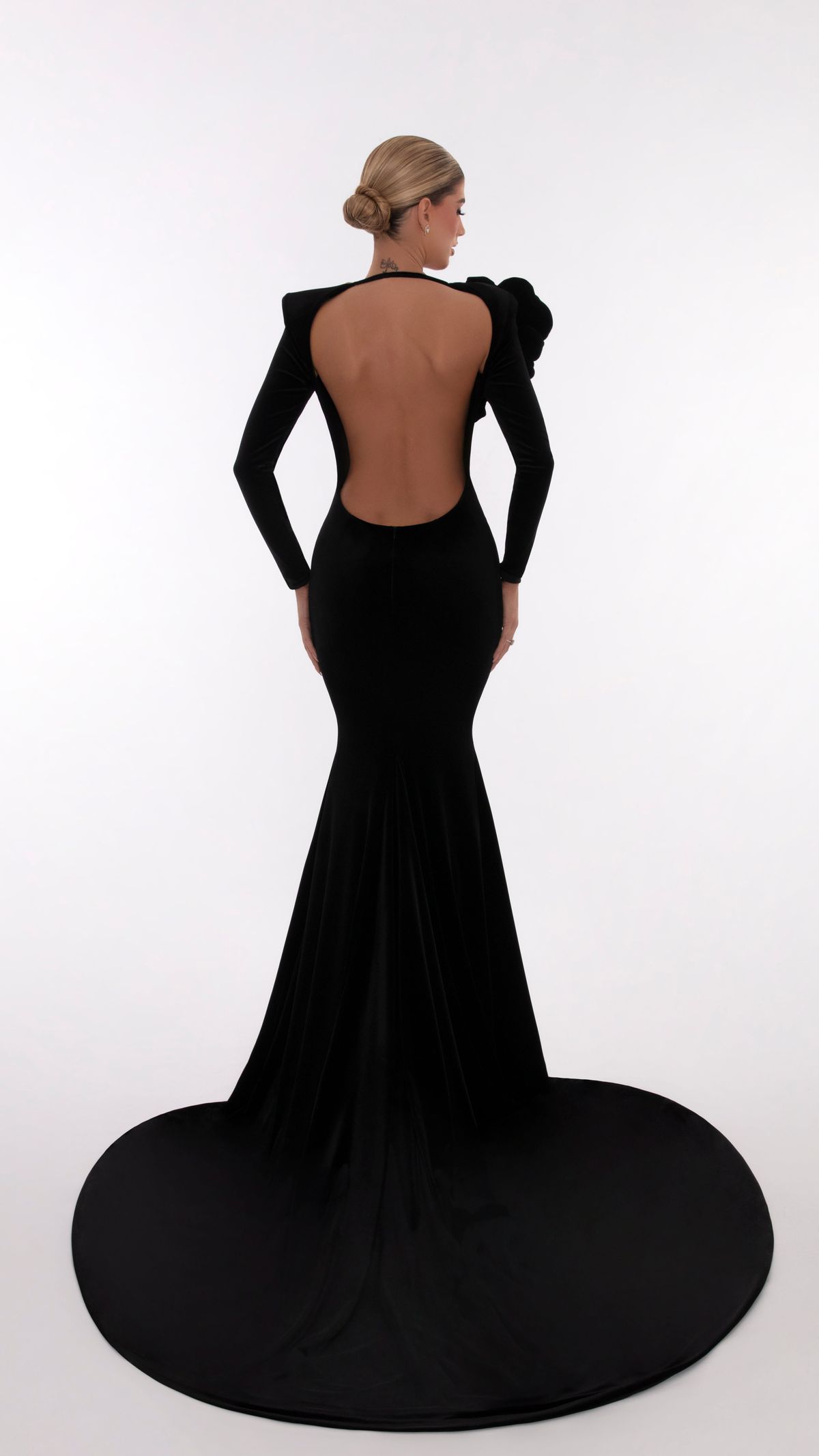 Style AD5613 Albina Dyla Size M Pageant Long Sleeve Velvet Black Floor Length Maxi on Queenly