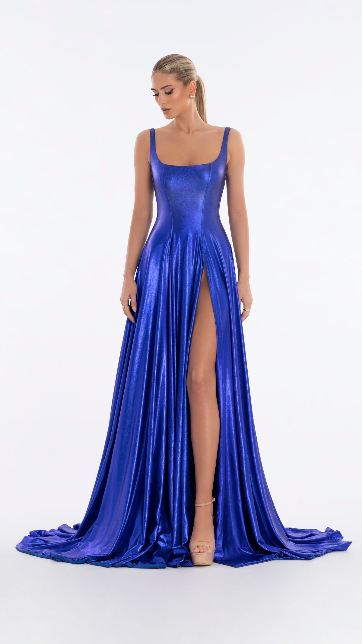 Style AD6008 Albina Dyla Size S Pageant Royal Blue Side Slit Dress on Queenly