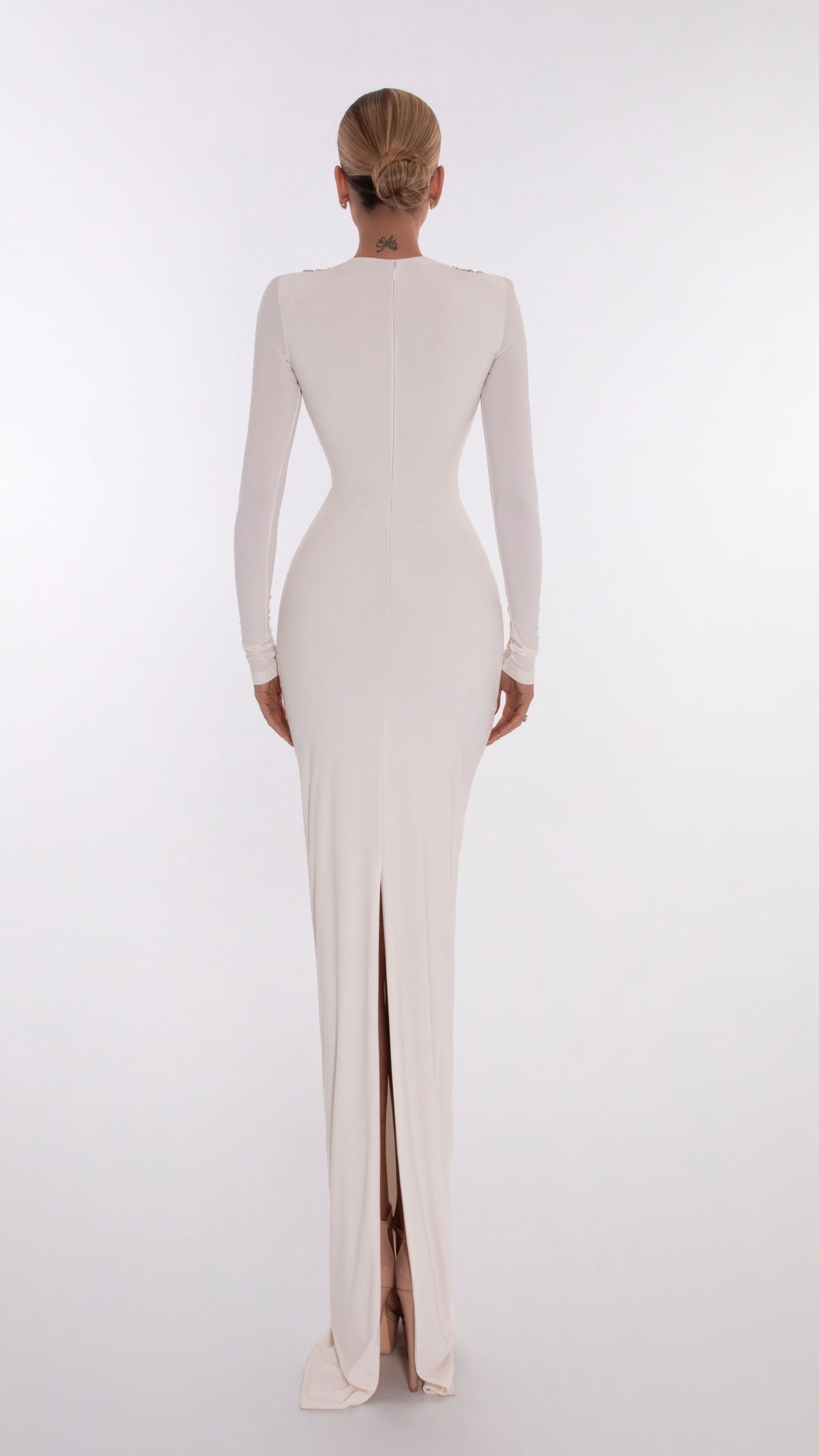 Style AD5608 Albina Dyla Size M Long Sleeve White Side Slit Dress on Queenly