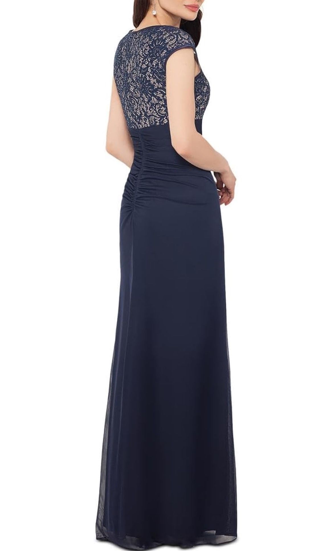 Style A22197 Betsy and Adam Size 12 High Neck Blue A-line Dress on Queenly