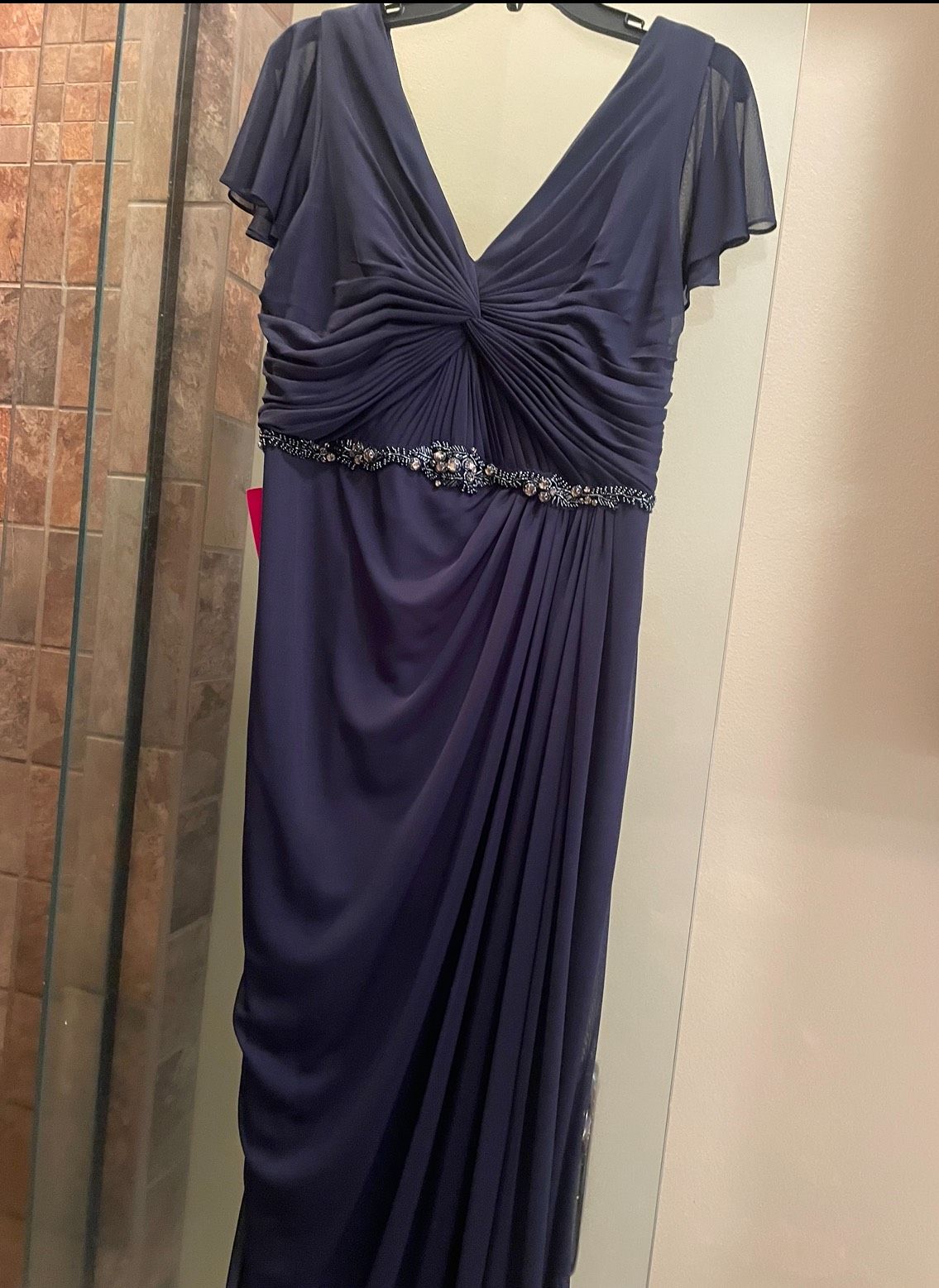 Adrianna Papell Size 14 Cap Sleeve Blue A-line Dress on Queenly