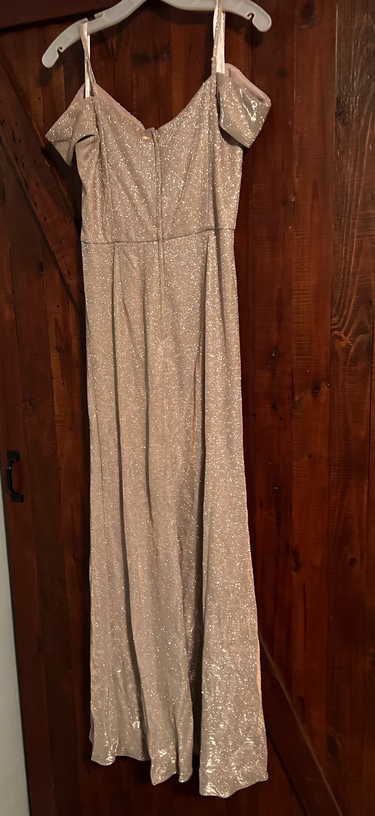 David's Bridal Size 12 Prom Off The Shoulder Silver Floor Length Maxi on Queenly