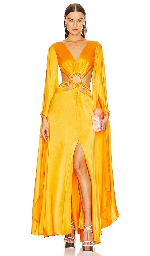 Cult Gaia Size S Plunge Satin Gold Floor Length Maxi on Queenly