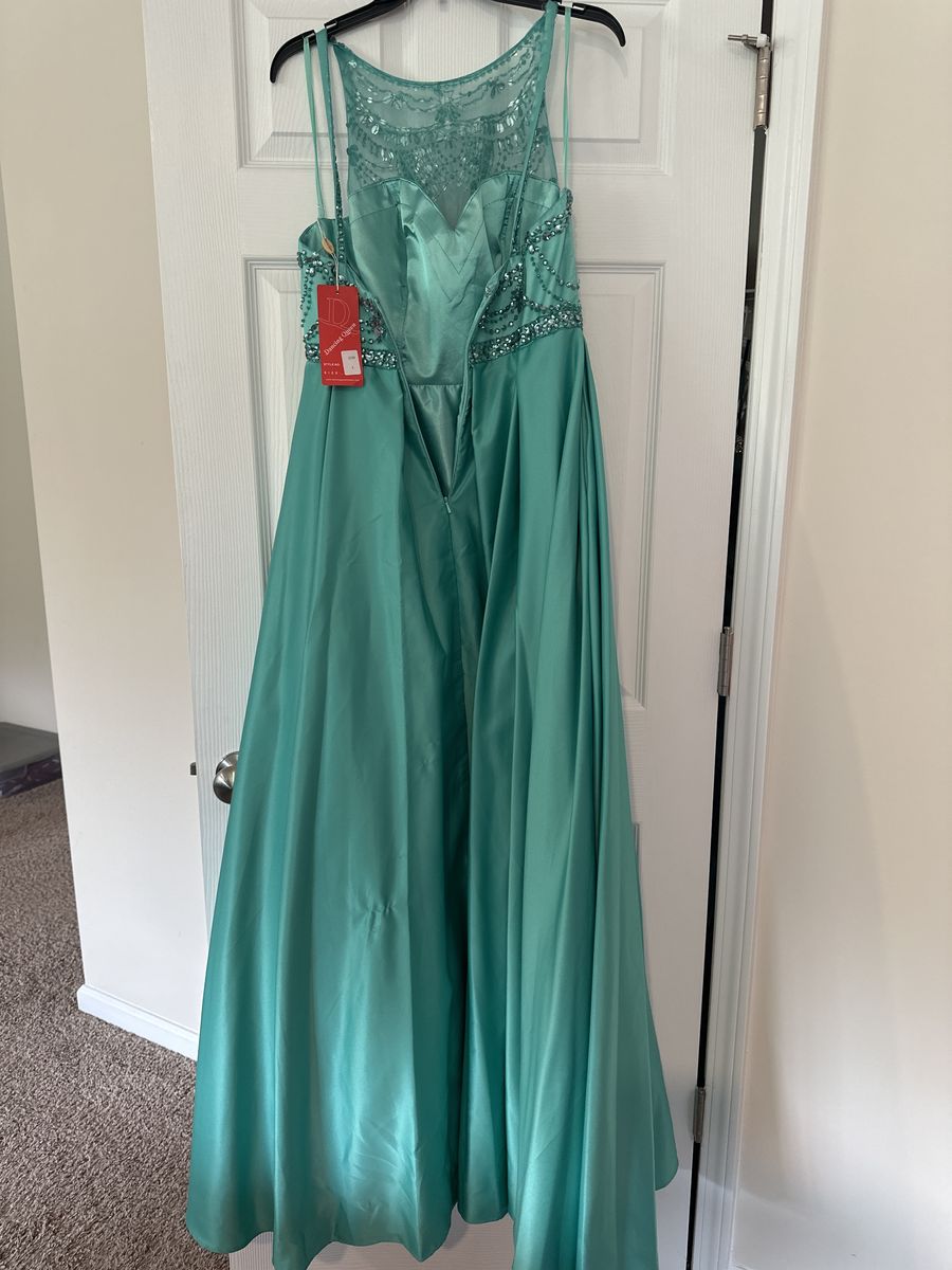 Style 2228 Dancing Queen Size L Prom High Neck Green A-line Dress on Queenly