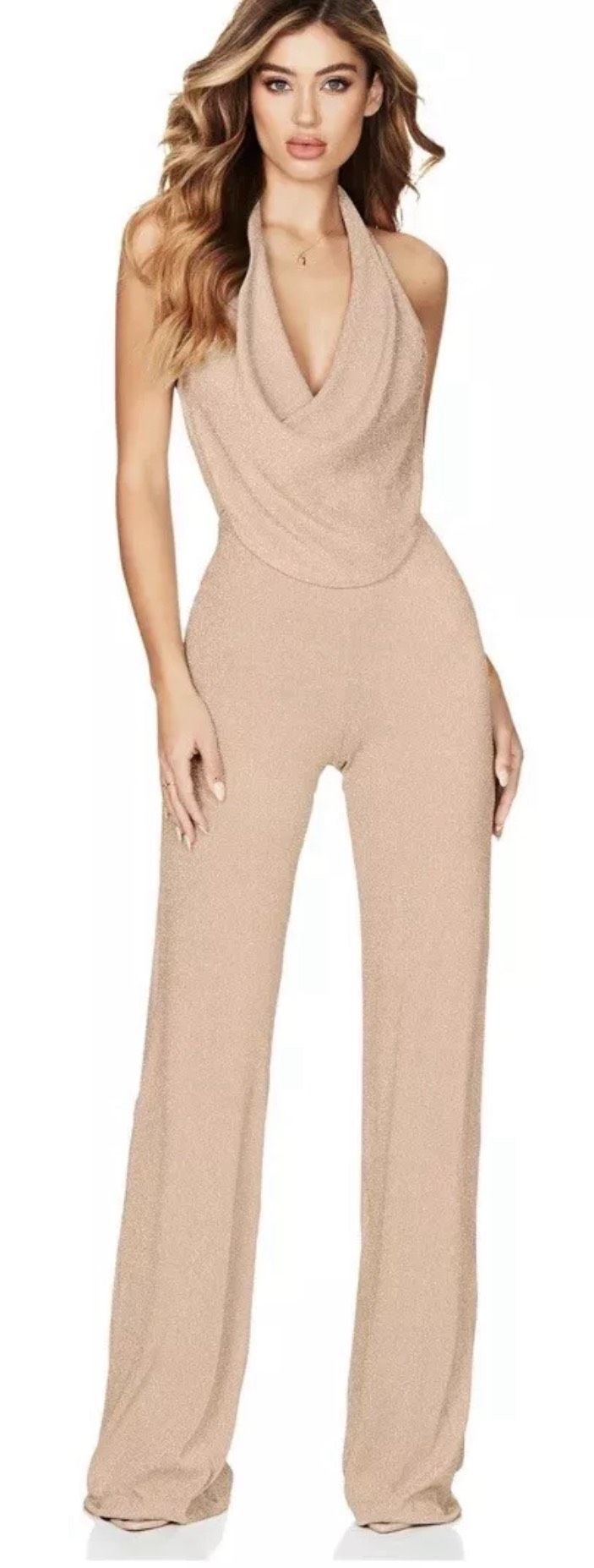 Nookie Size M Nightclub Plunge Nude Formal Jumpsuit on Queenly