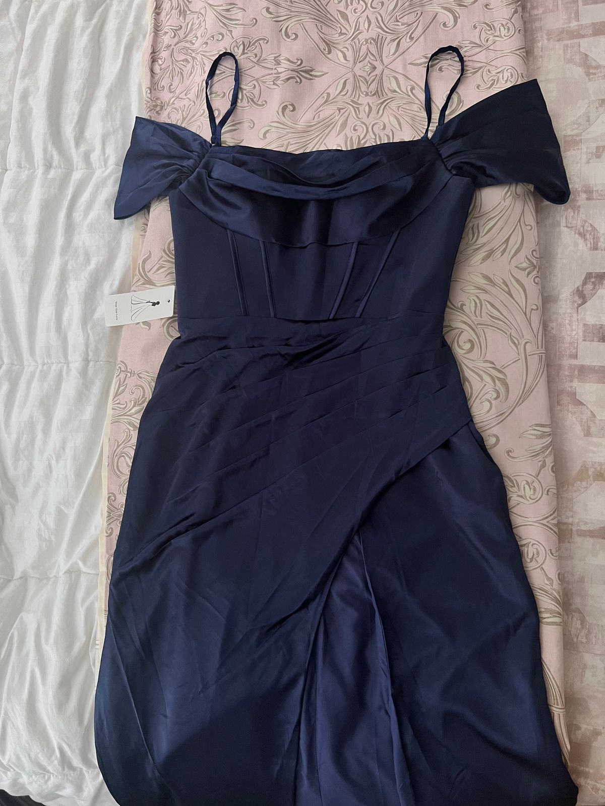 Size 10 Off The Shoulder Blue Side Slit Dress on Queenly