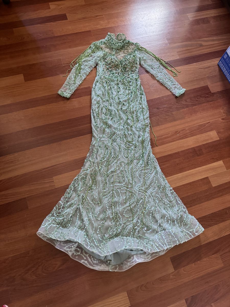 Baron Size M Prom Long Sleeve Sequined Light Green Mermaid Dress on Queenly