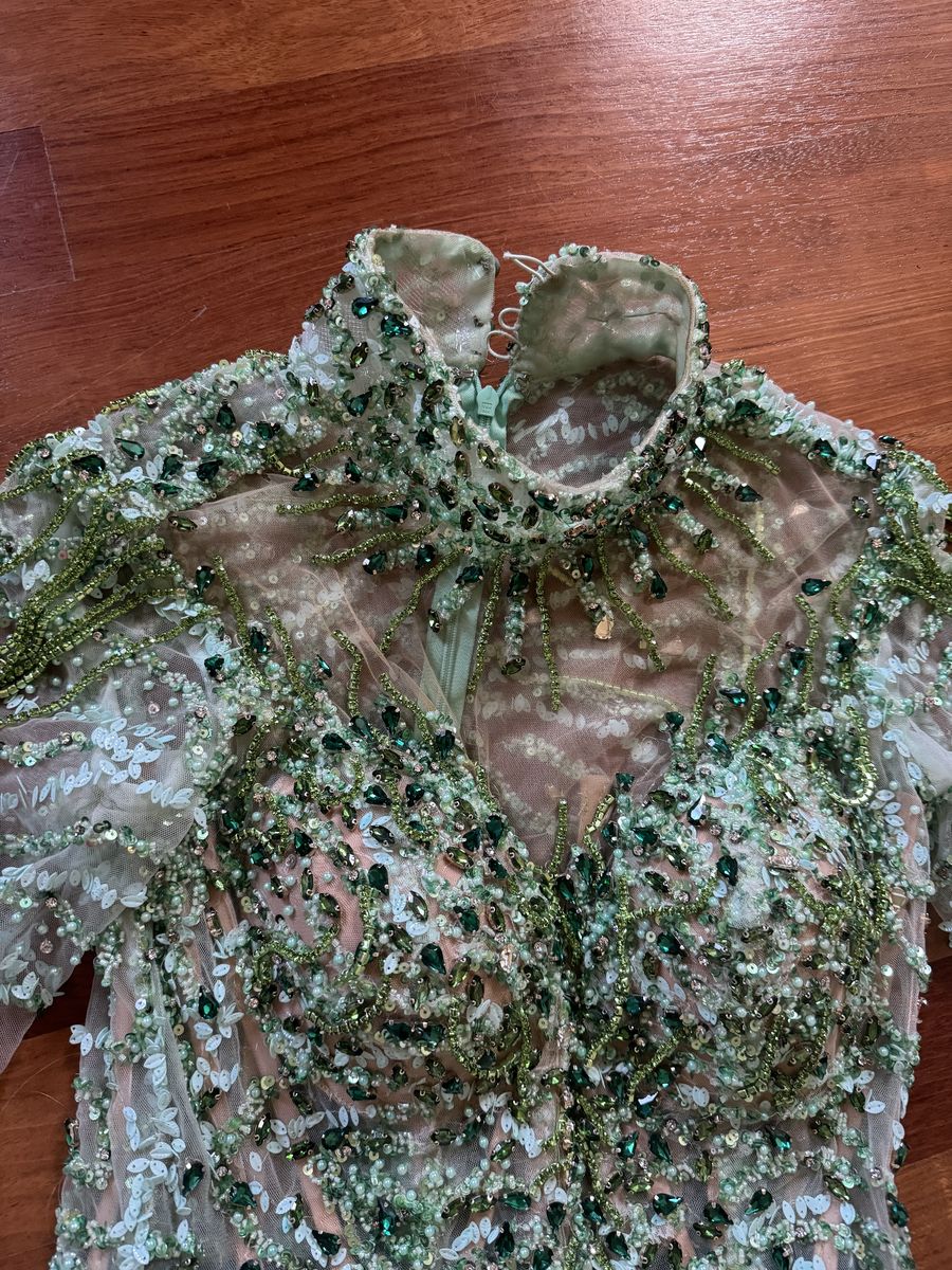 Baron Size M Prom Long Sleeve Sequined Light Green Mermaid Dress on Queenly
