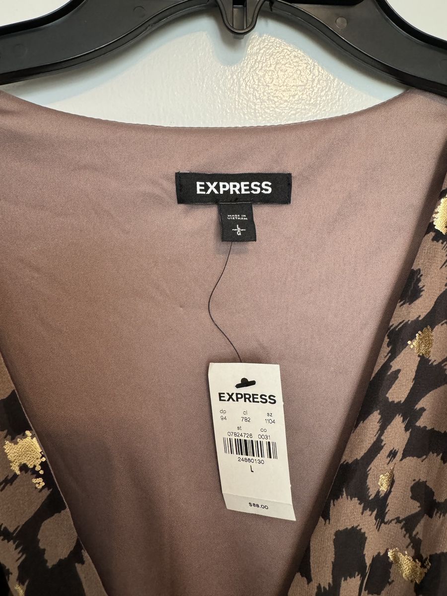 Express Size L Wedding Guest Plunge Brown A-line Dress on Queenly