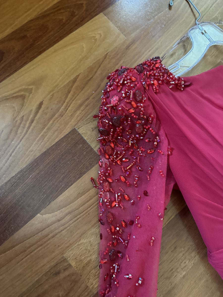 Kenzel Size 8 Prom Long Sleeve Sequined Red Side Slit Dress on Queenly