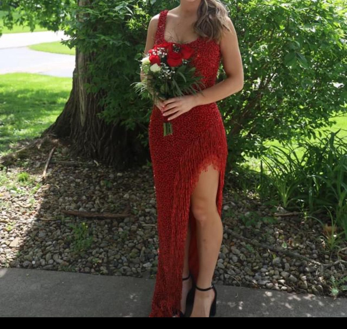 Portia and Scarlett Size 8 Prom Sequined Red Side Slit Dress on Queenly