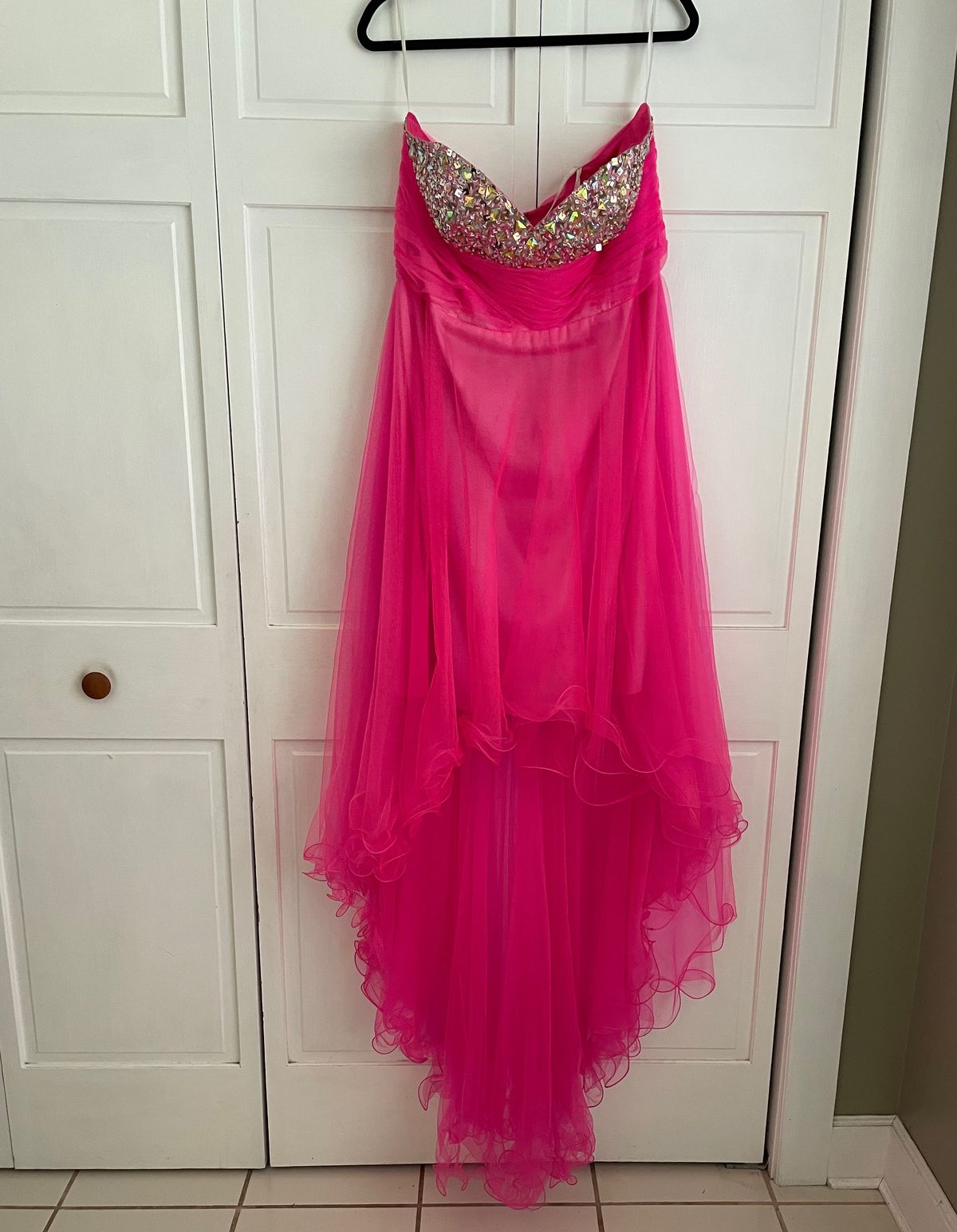 Mac Duggal Plus Size 16 Prom Strapless Sequined Hot Pink Cocktail Dress on Queenly