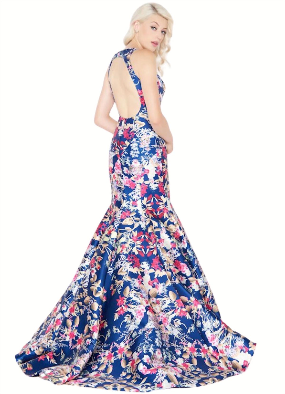 Style 1-282468041-649 MAC DUGGAL Size 2 Floral Navy Blue Mermaid Dress on Queenly