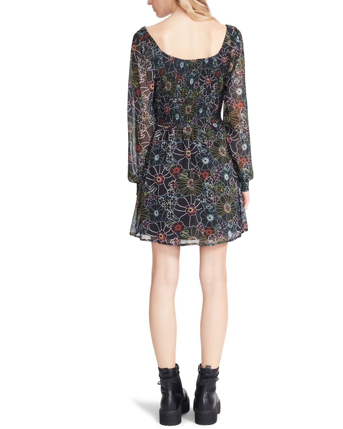 Style 1-2846617451-149 STEVE MADDEN Size L Long Sleeve Floral Black Cocktail Dress on Queenly