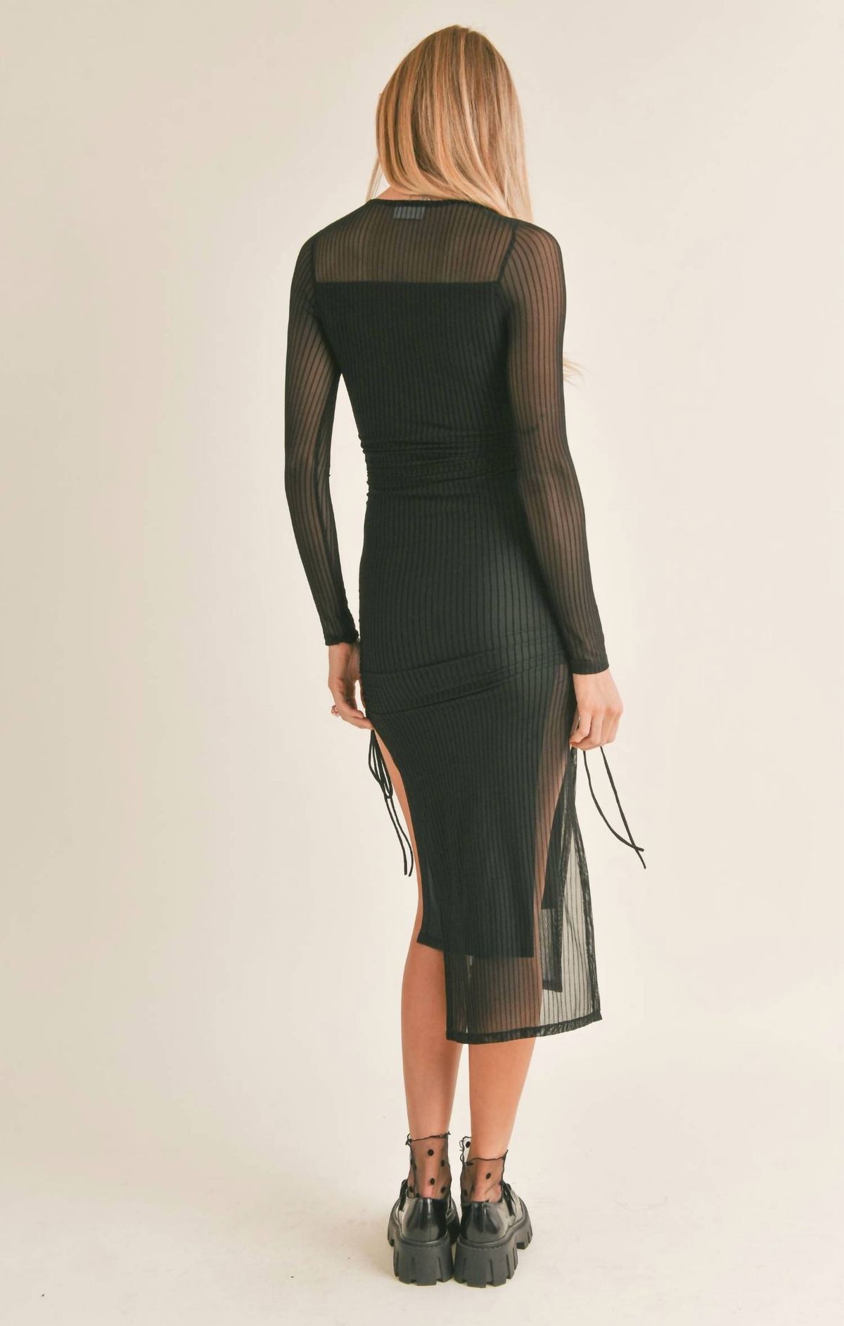 Style 1-3635622816-70 SAGE THE LABEL Size XS Long Sleeve Sheer Black Cocktail Dress on Queenly