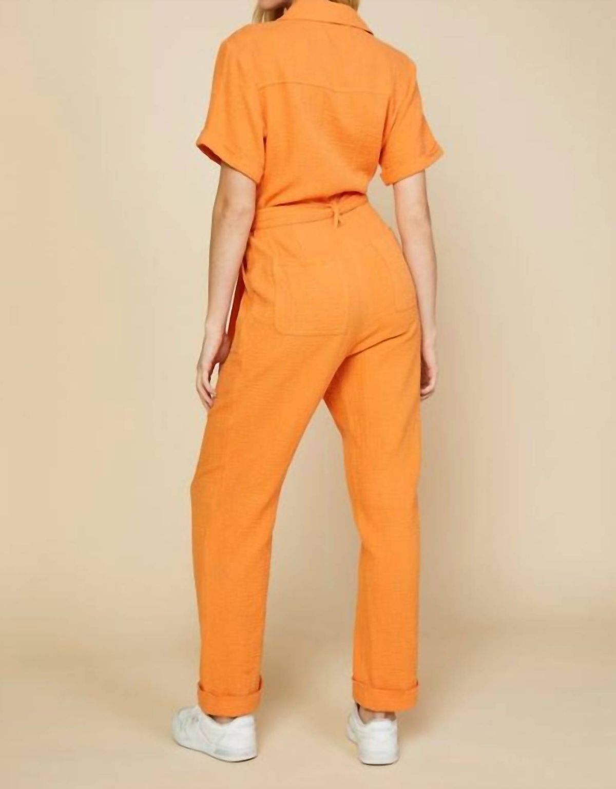Style 1-3800299081-70 SKIES ARE BLUE Size XS High Neck Orange Formal Jumpsuit on Queenly