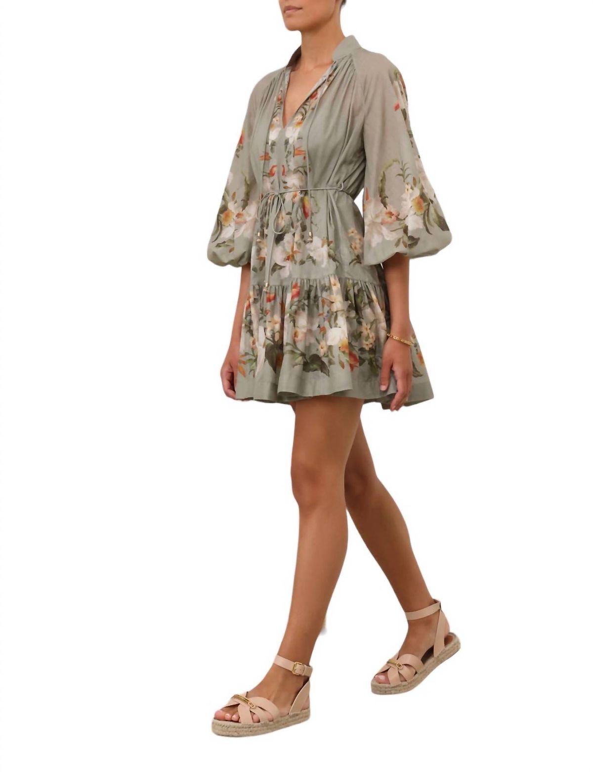 Style 1-3989283285-95 Zimmermann Size 2 Long Sleeve Floral Green Cocktail Dress on Queenly