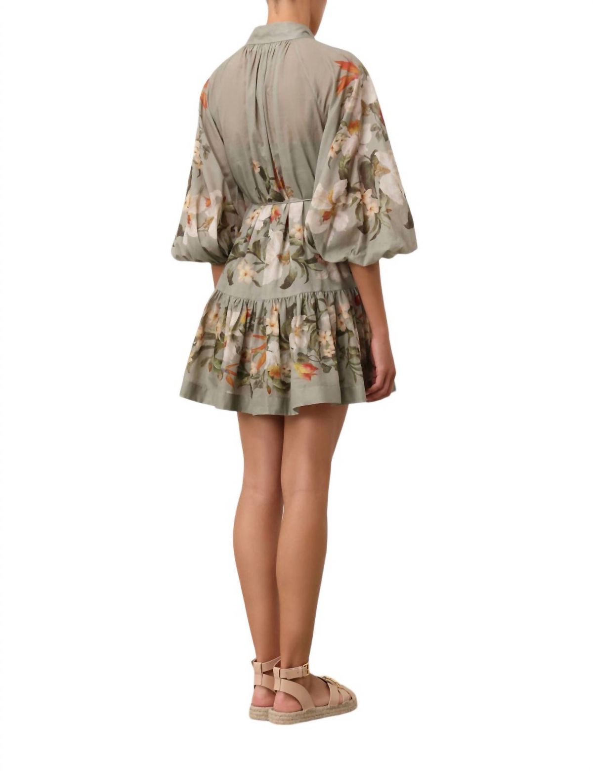 Style 1-3989283285-95 Zimmermann Size 2 Long Sleeve Floral Green Cocktail Dress on Queenly
