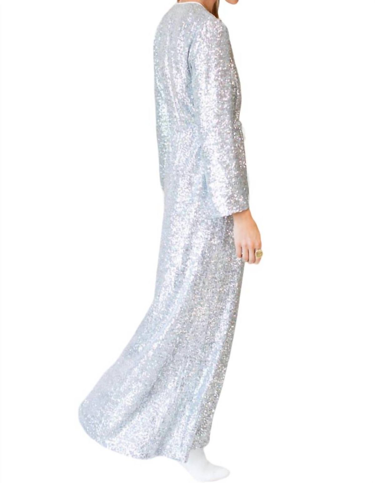 Style 1-4144392086-74 EMERSON FRY Size S Satin Silver Floor Length Maxi on Queenly