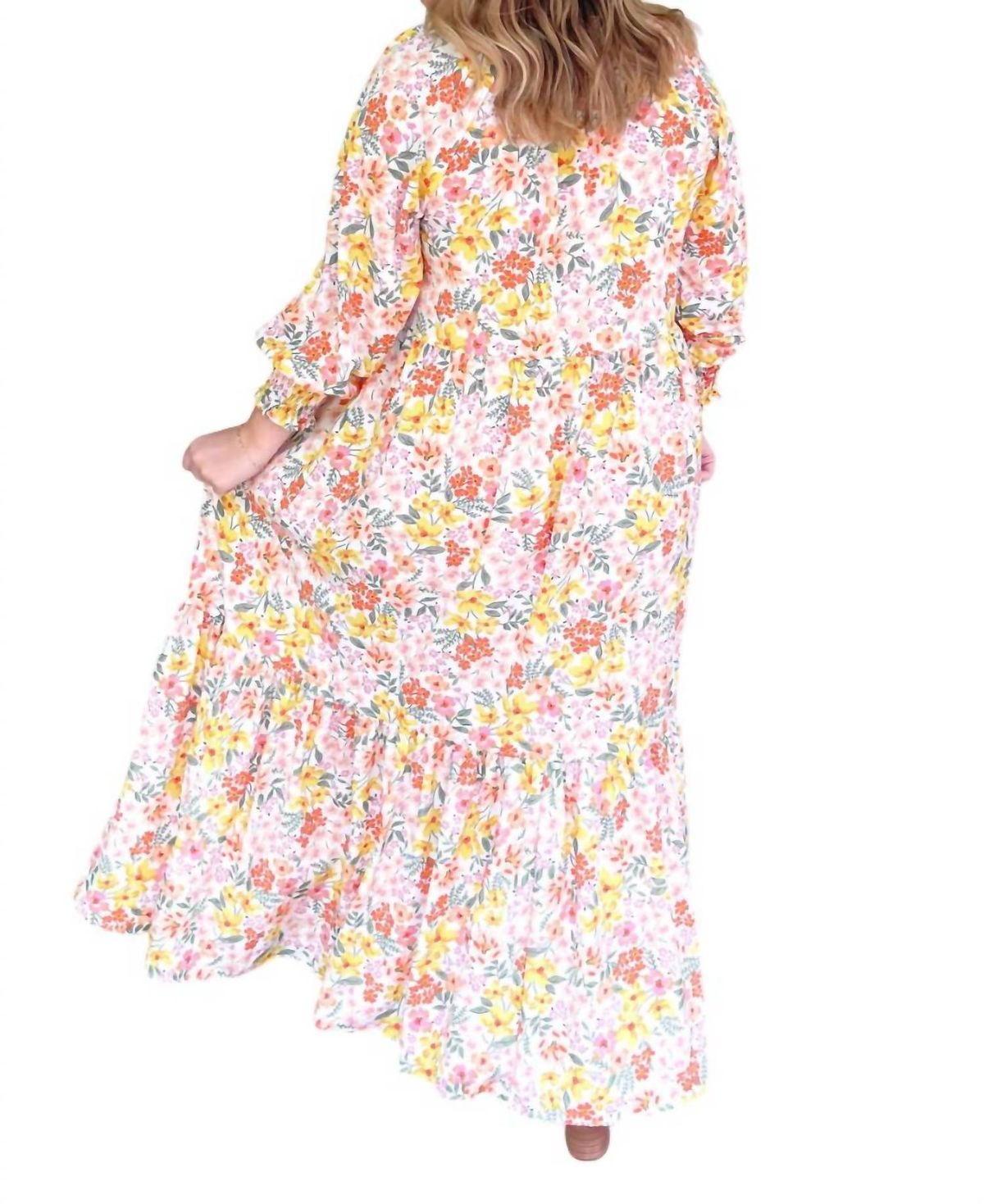 Style 1-1875668950-149 BOHOBLU Size L Long Sleeve Floral Yellow Floor Length Maxi on Queenly