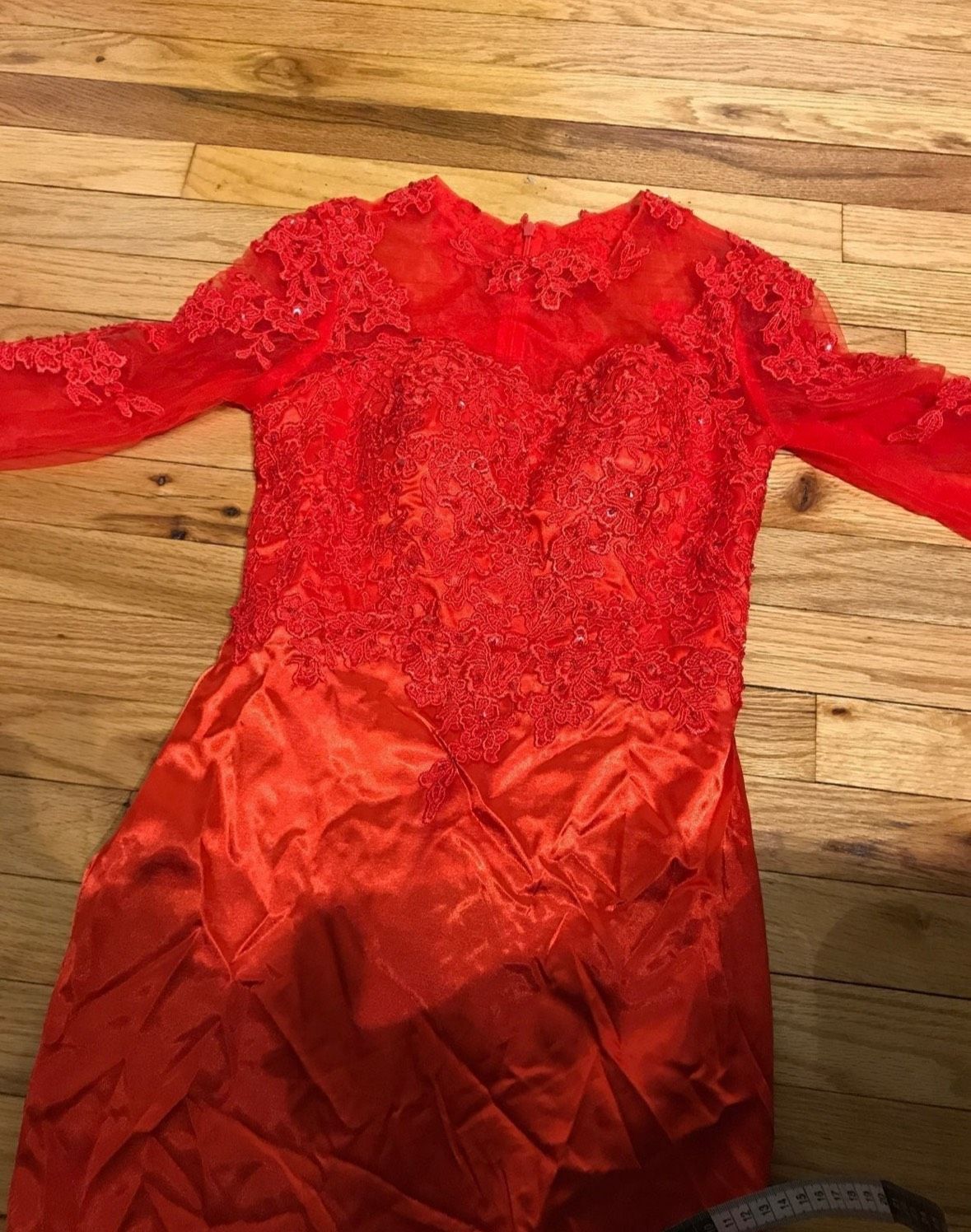 Size XS Prom Long Sleeve Lace Red Mermaid Dress on Queenly