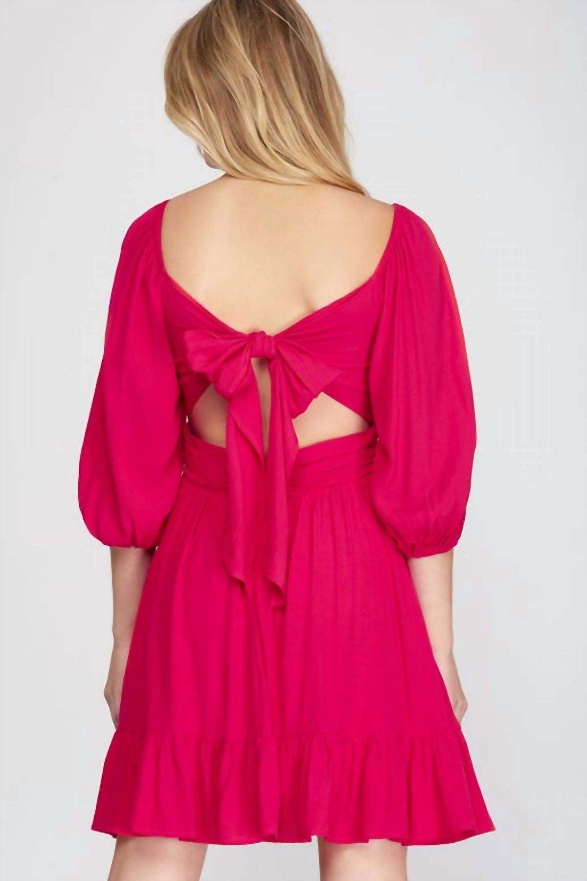 Style 1-2379583221-74 SHE + SKY Size S Long Sleeve Hot Pink Cocktail Dress on Queenly