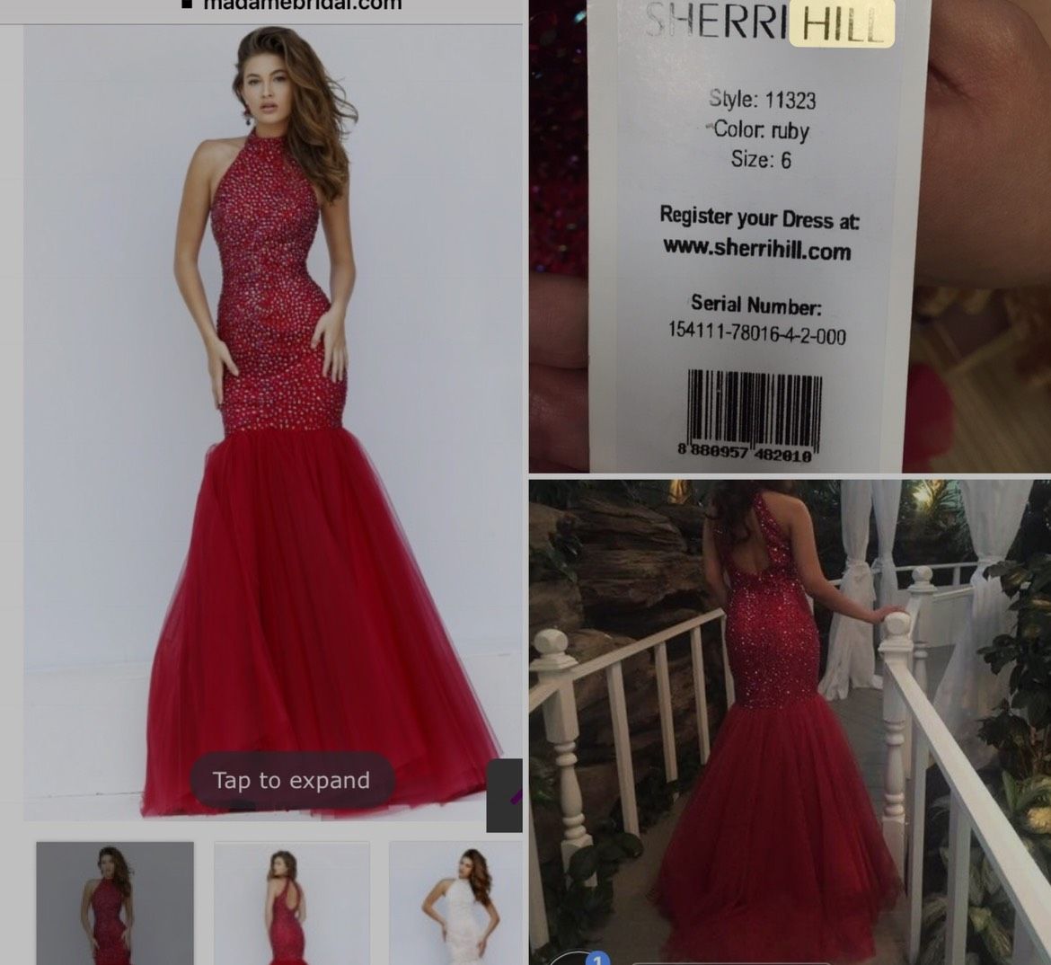 Style 11323 Sherri Hill Size 6 Prom High Neck Sequined Red Mermaid Dress on Queenly