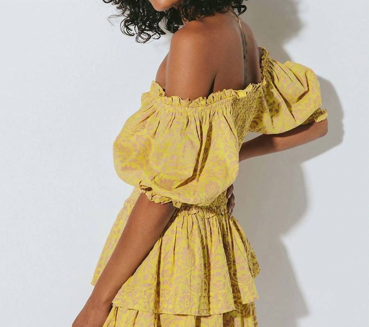 Style 1-2986576185-74 Cleobella Size S Off The Shoulder Floral Yellow Cocktail Dress on Queenly