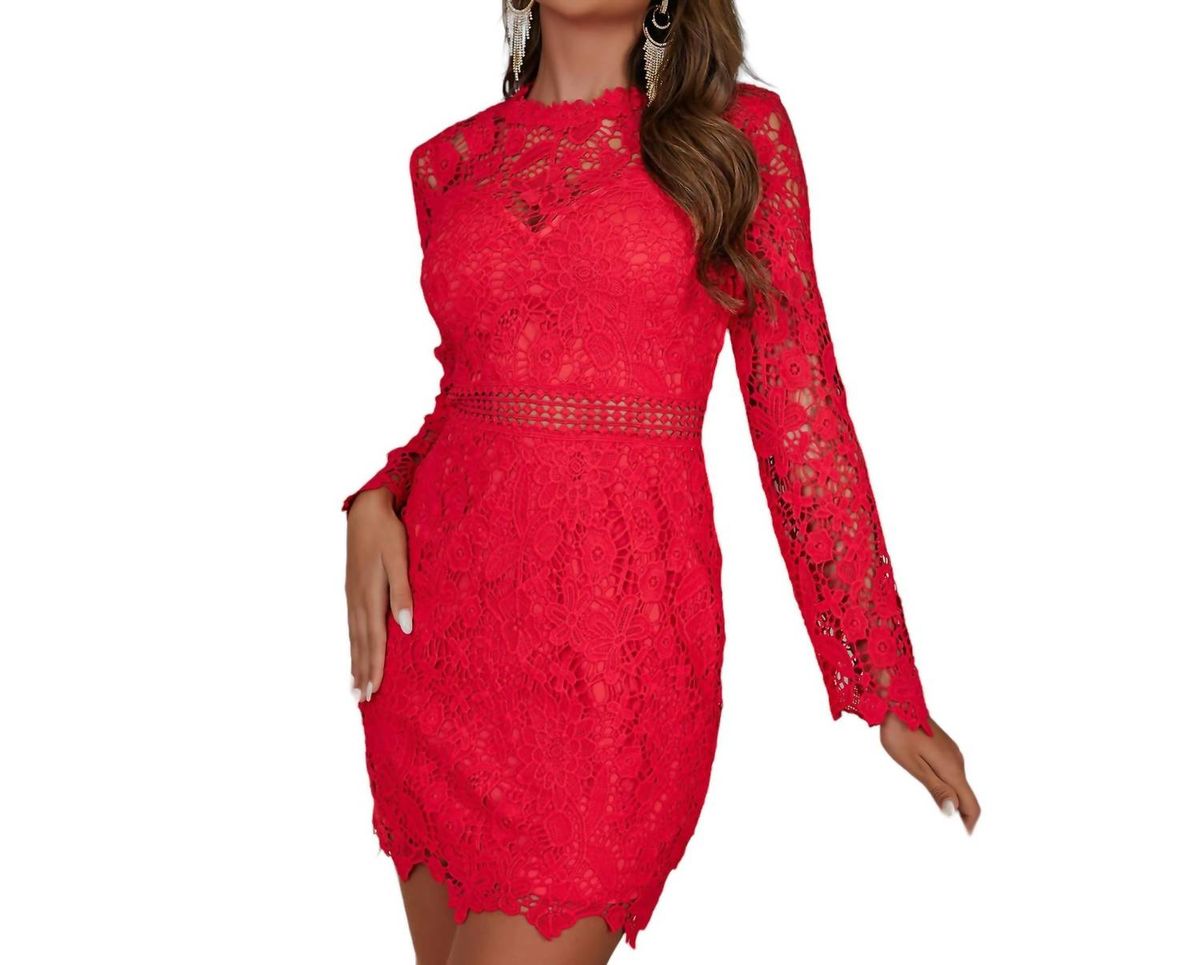 Style 1-3639378767-70 Trendsi Size XS Long Sleeve Lace Red Cocktail Dress on Queenly