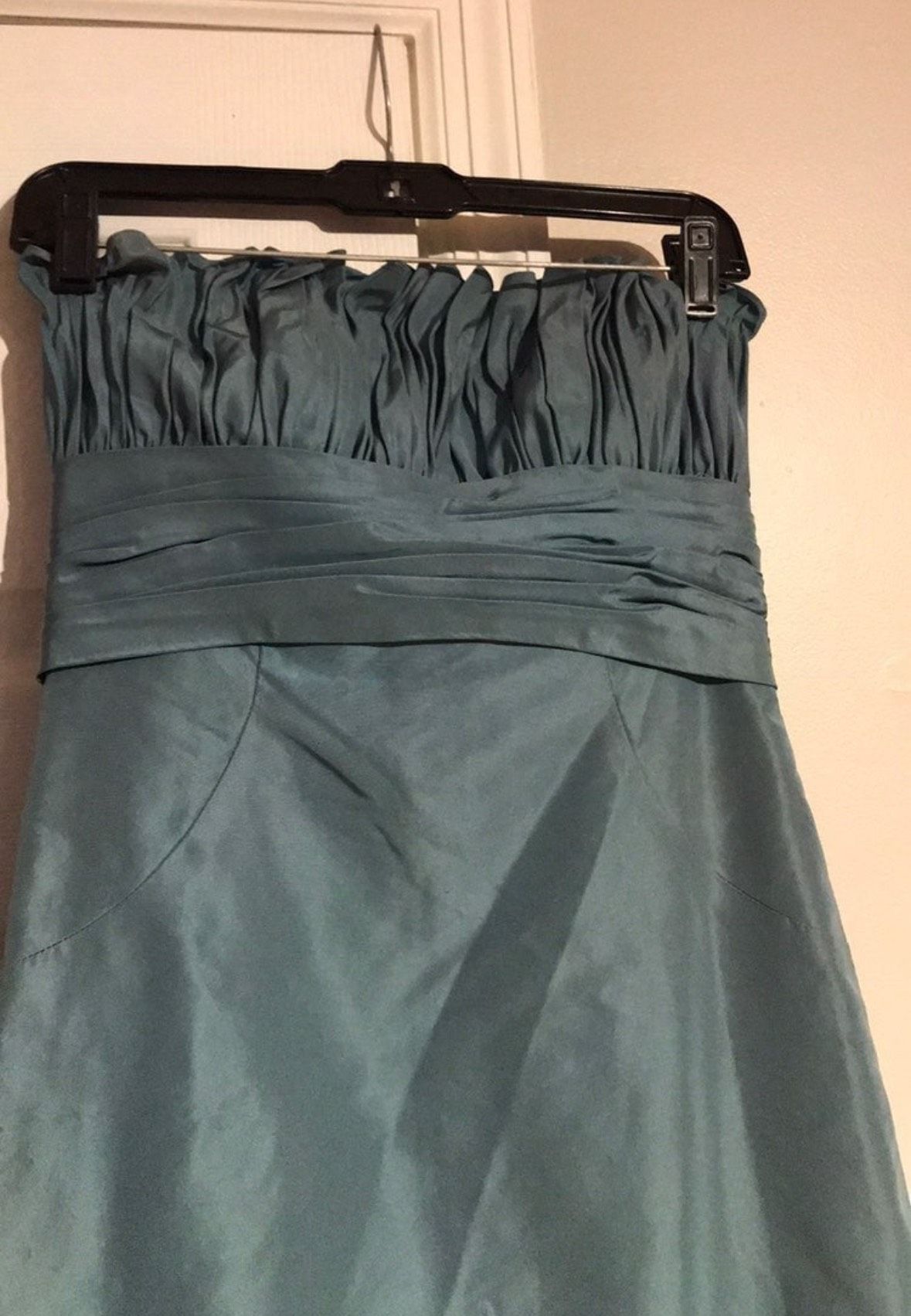 Priscila of Boston Size 4 Prom Strapless Satin Turquoise Blue Mermaid Dress on Queenly