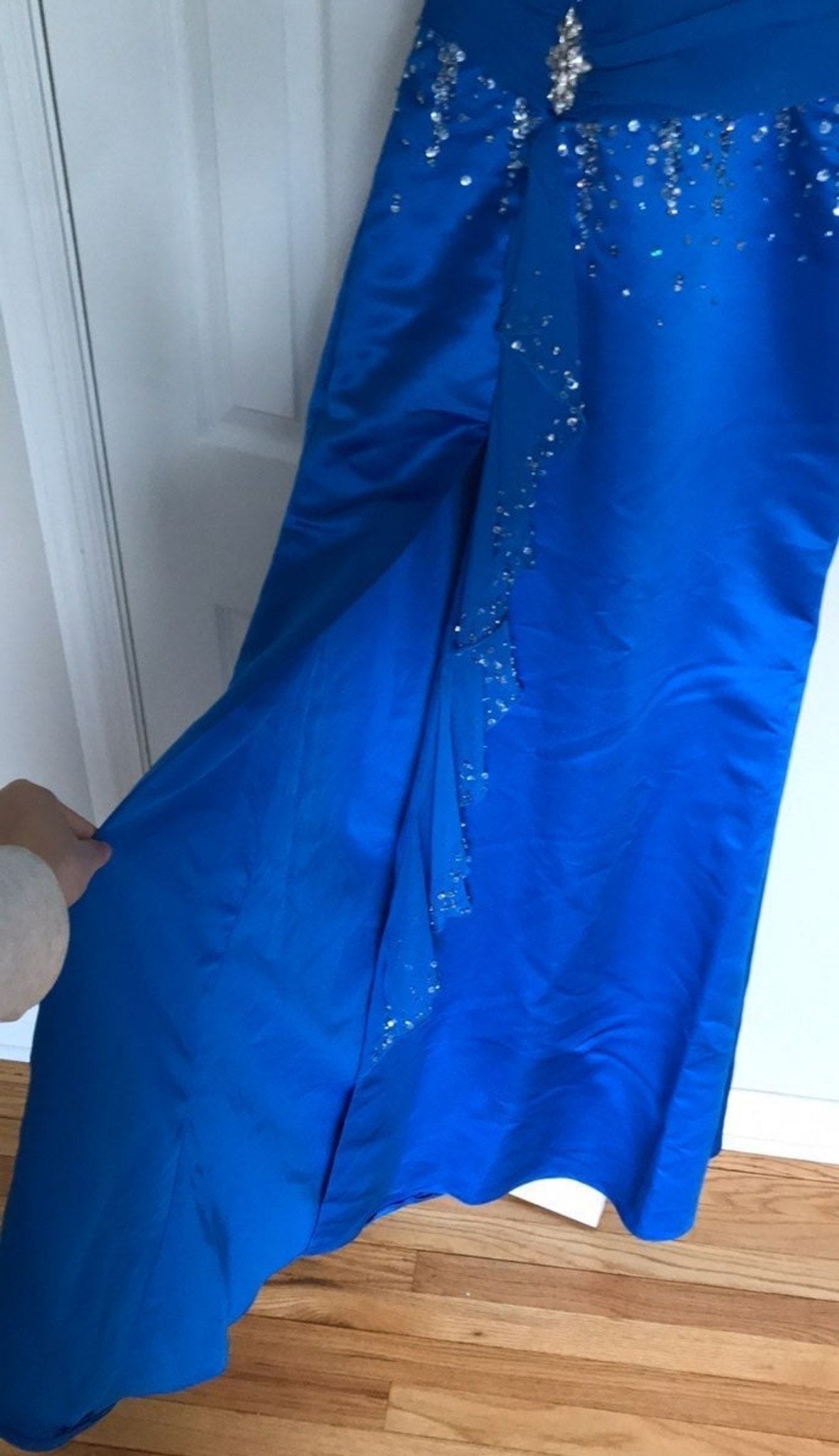 Size XS Prom Halter Sequined Royal Blue Side Slit Dress on Queenly