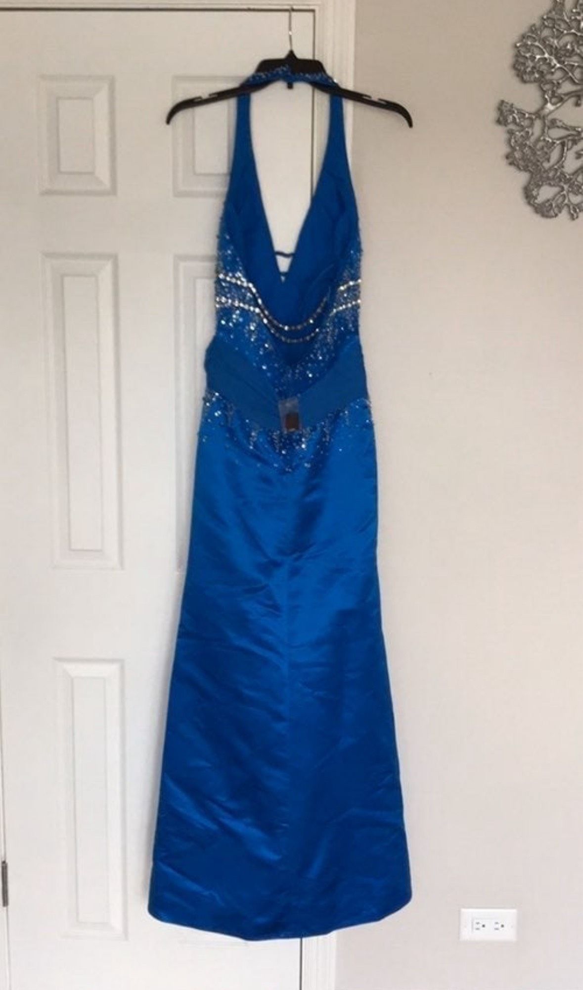 Size XS Prom Halter Sequined Royal Blue Side Slit Dress on Queenly