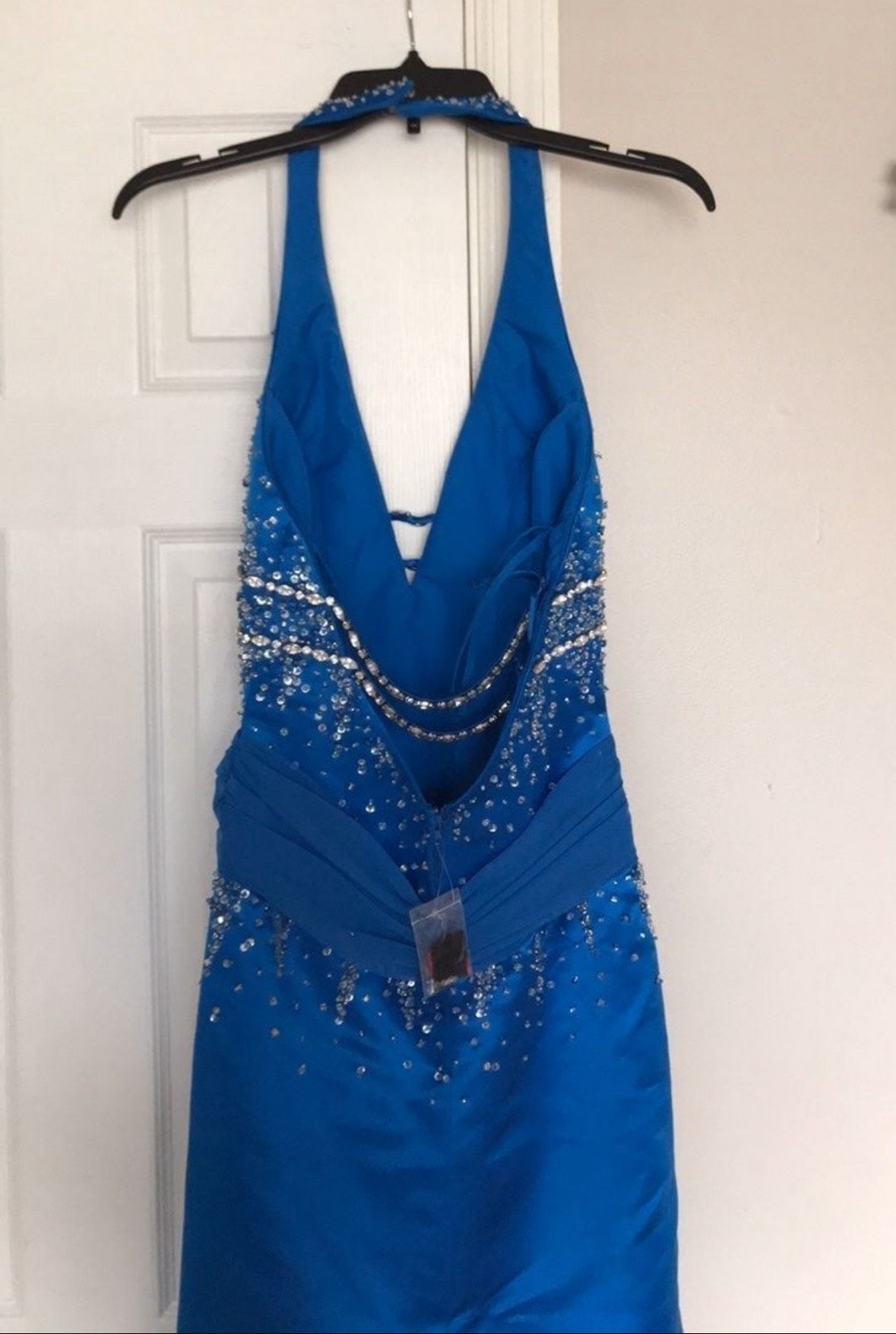 Size XS Prom Halter Sequined Royal Blue Side Slit Dress on Queenly