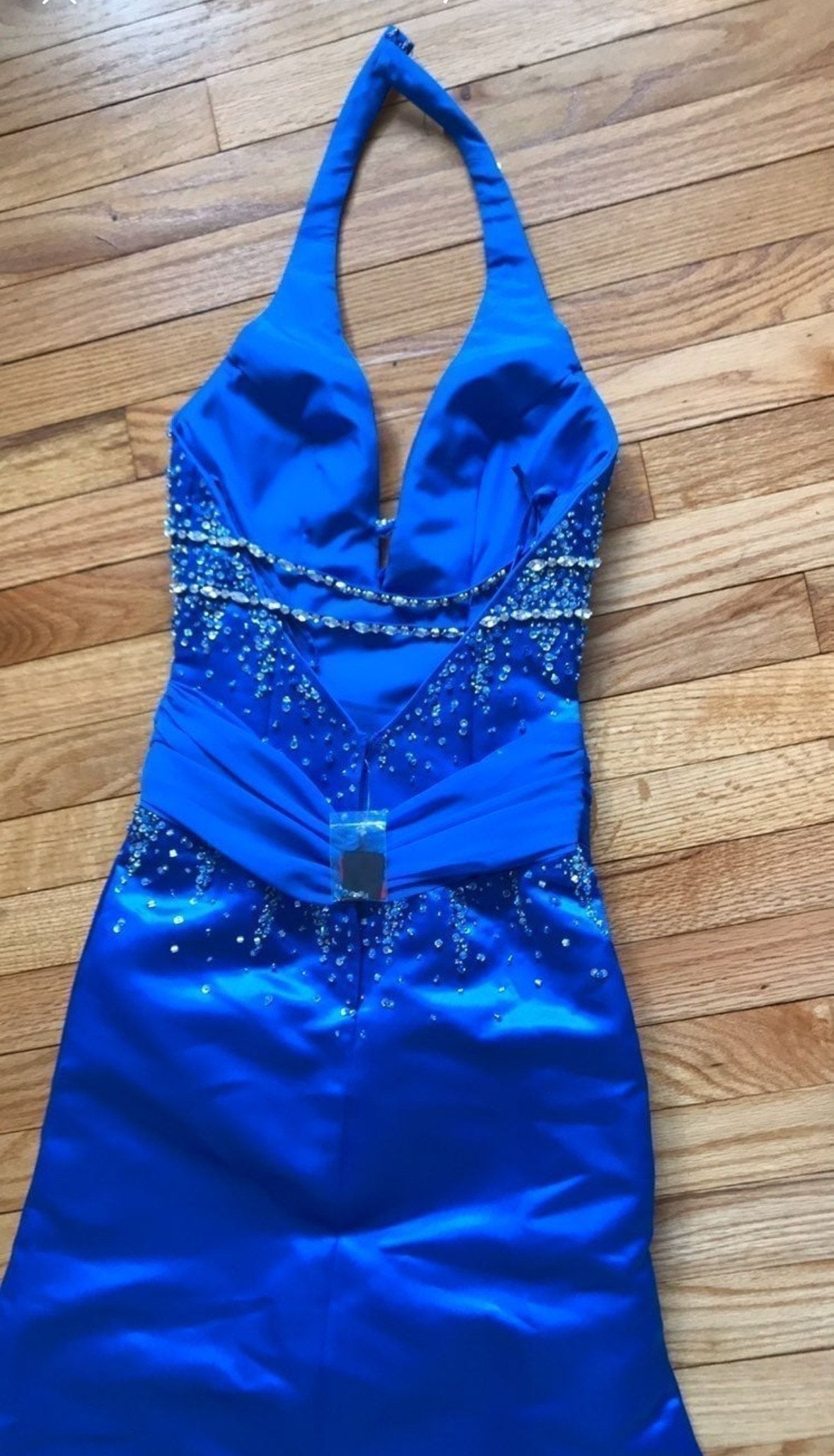 Size XS Prom Halter Sequined Royal Blue Side Slit Dress on Queenly