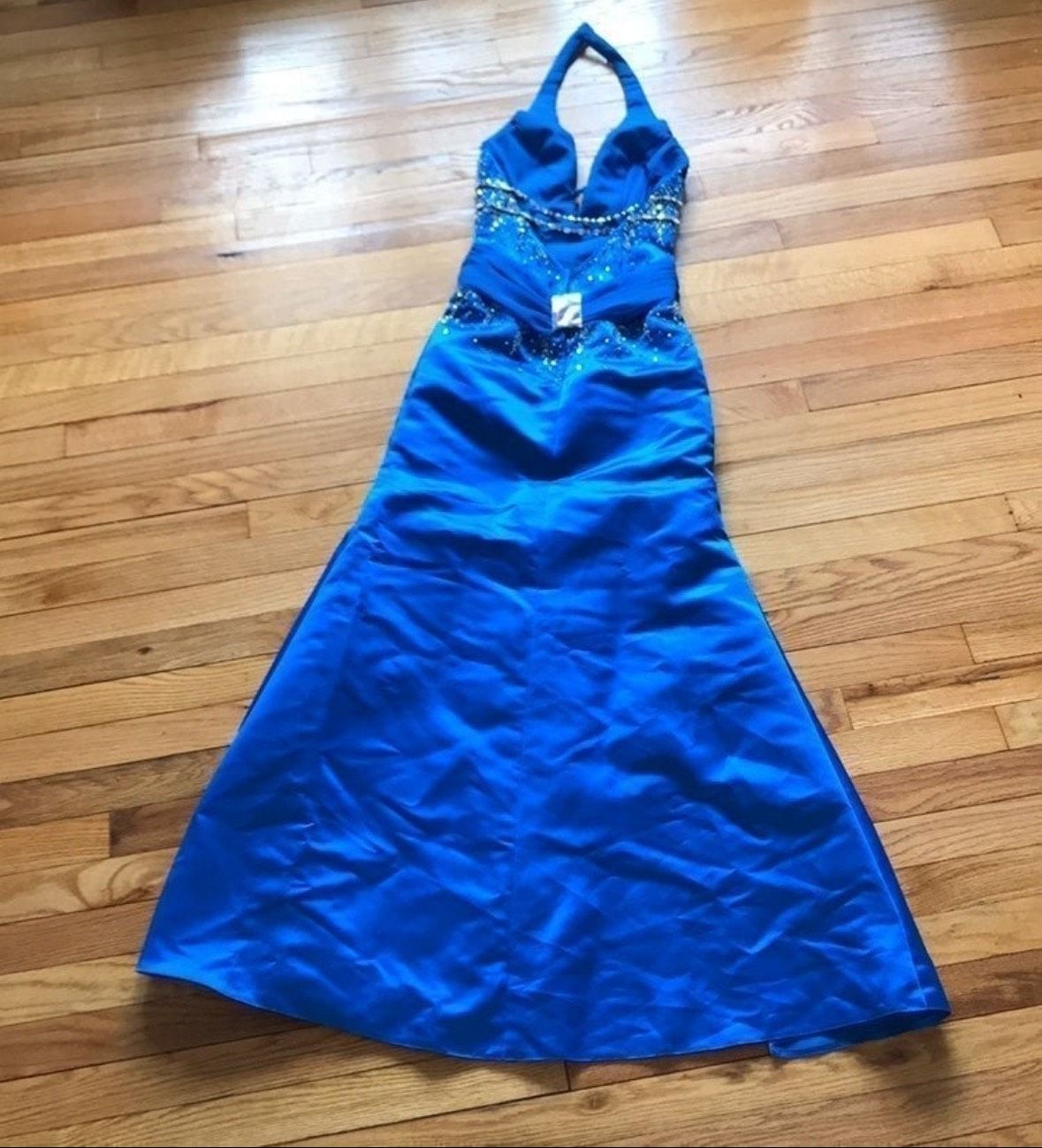 Size XS Prom Halter Sequined Royal Blue Side Slit Dress on Queenly