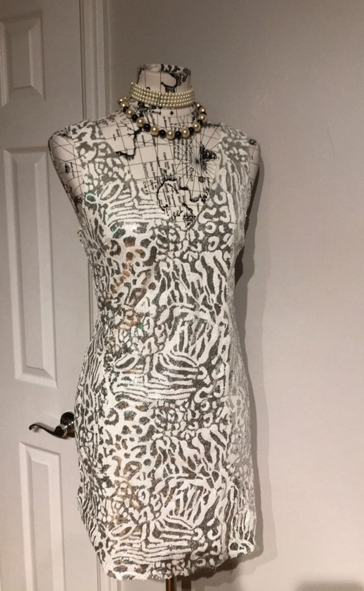 Size M Plunge Silver Cocktail Dress on Queenly