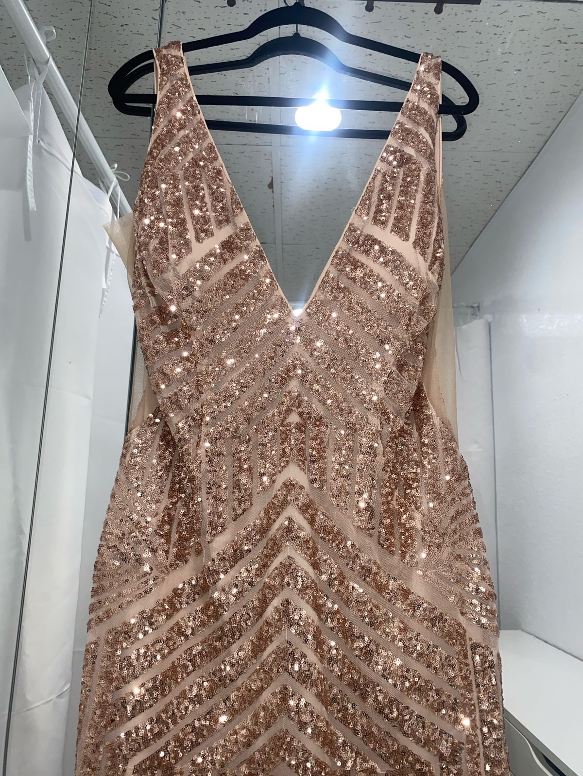 Style 63899 Rosegold Jovani Plus Size 20 Nightclub Halter Nude Cocktail Dress on Queenly