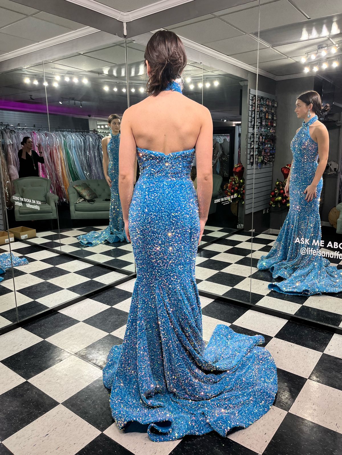 Style 2673 Johnathan Kayne Size 0 Prom High Neck Blue Mermaid Dress on Queenly