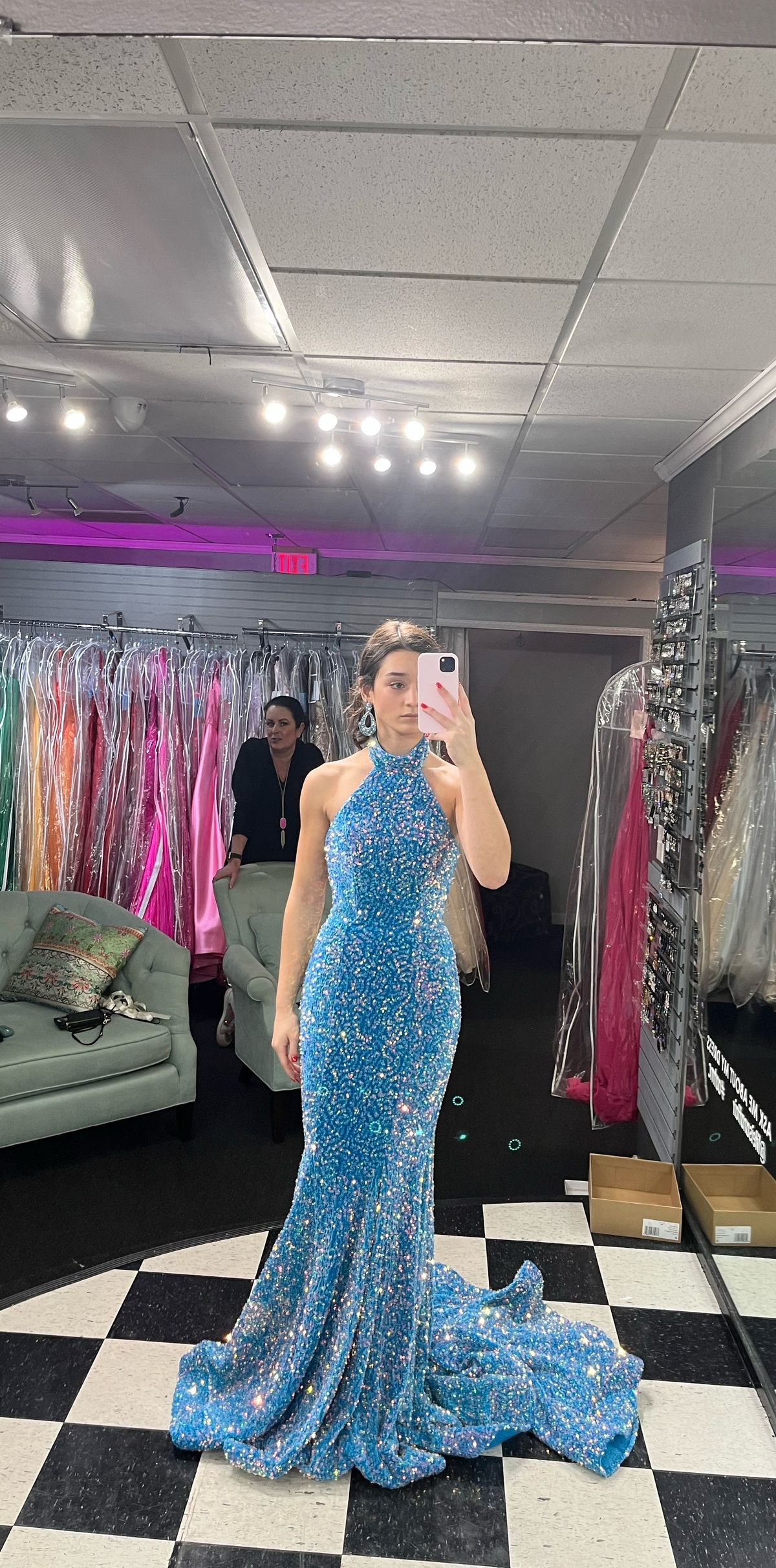 Style 2673 Johnathan Kayne Size 0 Prom High Neck Blue Mermaid Dress on Queenly