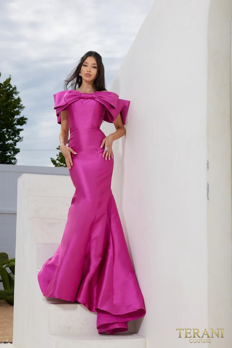Style 241E2407 Terani Couture Plus Size 16 Pageant Satin Hot Pink Mermaid Dress on Queenly