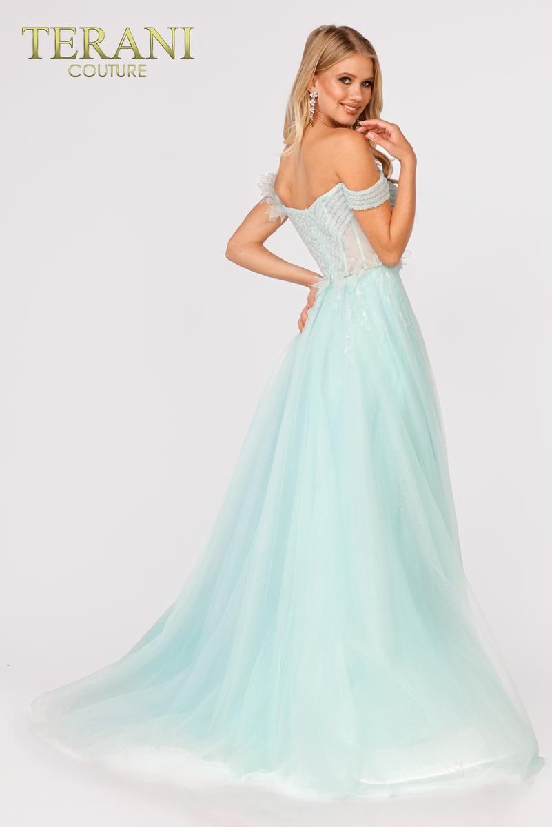 Style 231E0520 Terani Couture Size 10 Pageant Light Green Ball Gown on Queenly