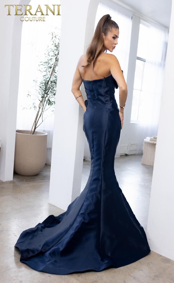 Style 241E2512 Terani Couture Plus Size 20 Pageant Satin Blue Mermaid Dress on Queenly