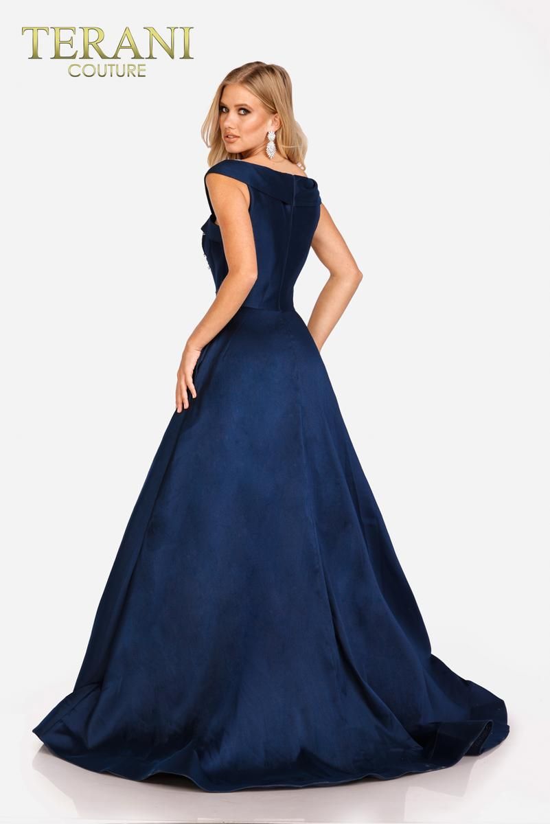 Style 231M0472 Terani Couture Size 12 Navy Blue Ball Gown on Queenly