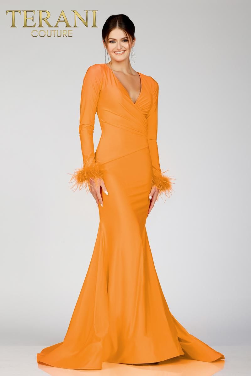 Style 231P0074 Terani Couture Plus Size 20 Prom Orange Mermaid Dress on Queenly