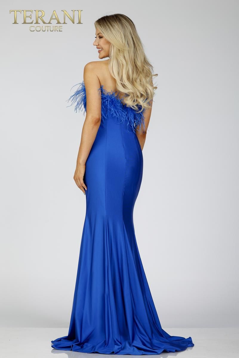 Style 231P0067 Terani Couture Size 10 Prom Royal Blue Side Slit Dress on Queenly
