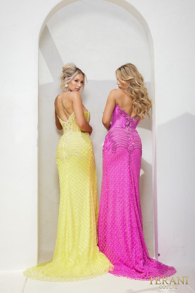 Style 241P2208 Terani Couture Size 10 Prom Hot Pink Side Slit Dress on Queenly