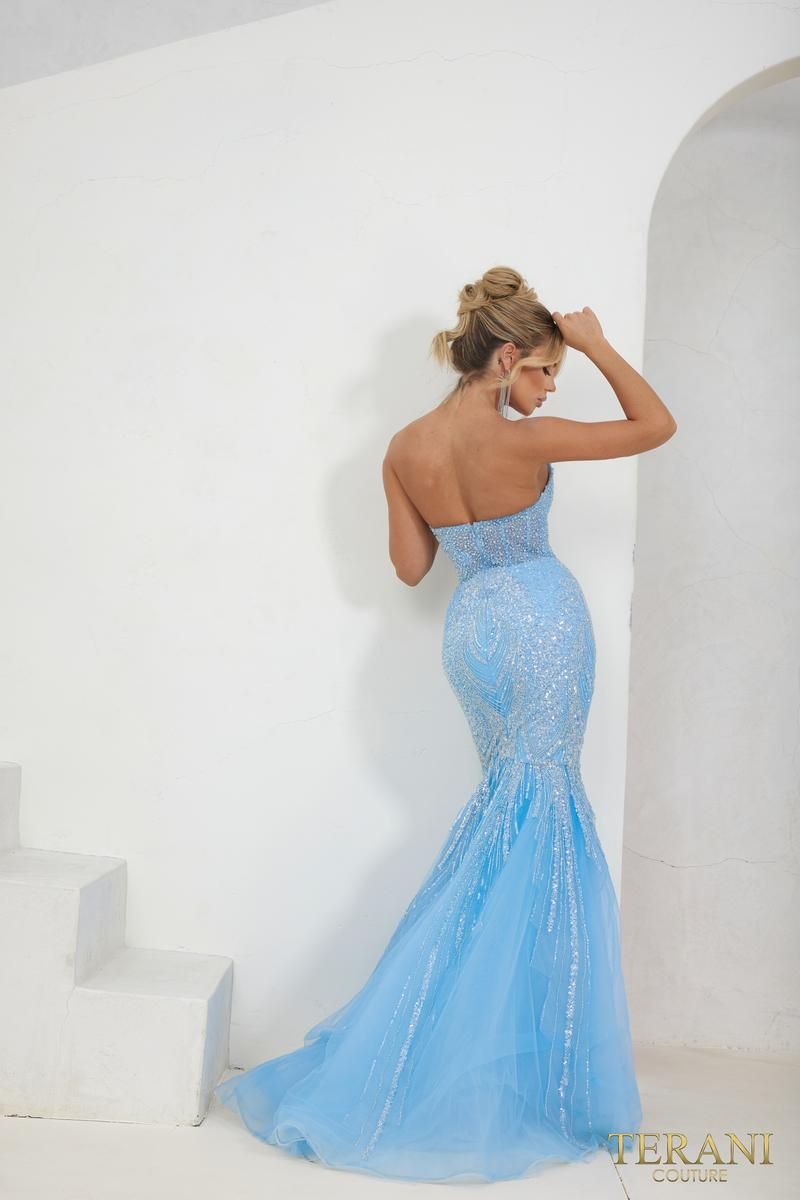 Style 241P2171 Terani Couture Size 4 Prom Blue Mermaid Dress on Queenly